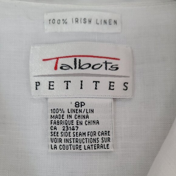 TALBOTS 100% IRISH LINEN TOP- WHITE-SIZE 8 PETITE- FRONT POCKET - Picture 2 of 13